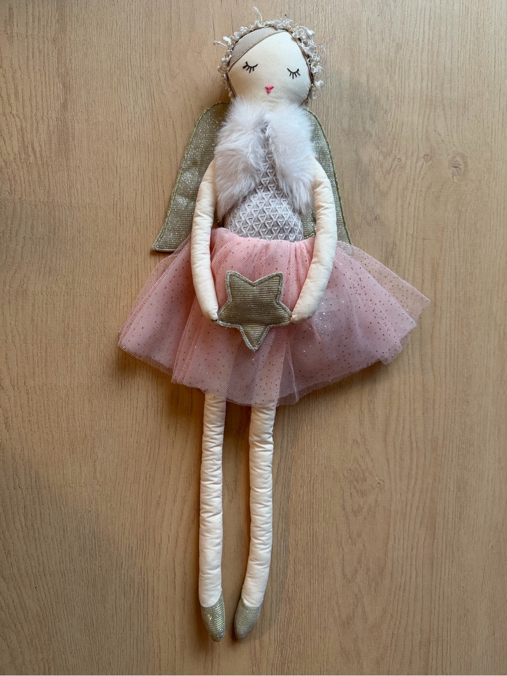 Mon Ami Pink Tulle Angel Doll Plush with Gold Star and Wings